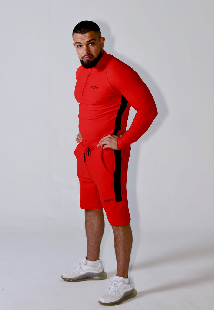 *PRE ORDER* Red with black Slim fitted stretchy long sleeve t-shirt & shorts set