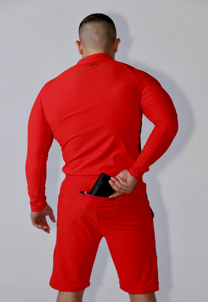 *PRE ORDER* Red with black Slim fitted stretchy long sleeve t-shirt & shorts set