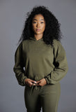 Gains Women's Khaki Active-Lounge Cropped Oversize Hoodie