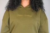 Gains Women's Khaki Active-Lounge Cropped Oversize Hoodie
