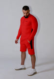 *PRE ORDER* Red with black Slim fitted stretchy long sleeve t-shirt & shorts set