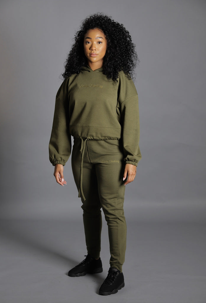 Gains Women's Khaki Active-Lounge Cropped Oversize Hoodie