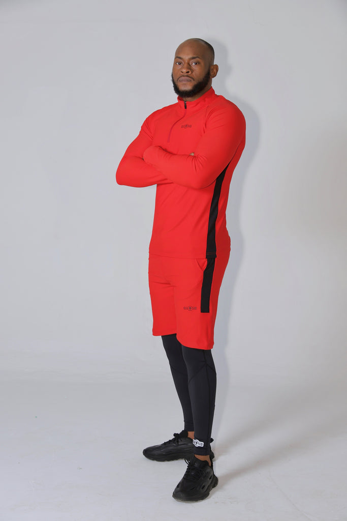 *PRE ORDER* Red with black Slim fitted stretchy long sleeve t-shirt & shorts set