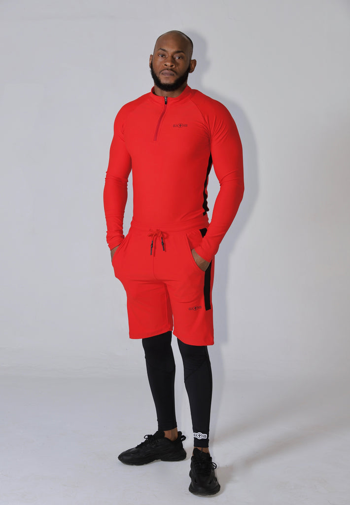 *PRE ORDER* Red with black Slim fitted stretchy long sleeve t-shirt & shorts set