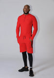 *PRE ORDER* Red with black Slim fitted stretchy long sleeve t-shirt & shorts set