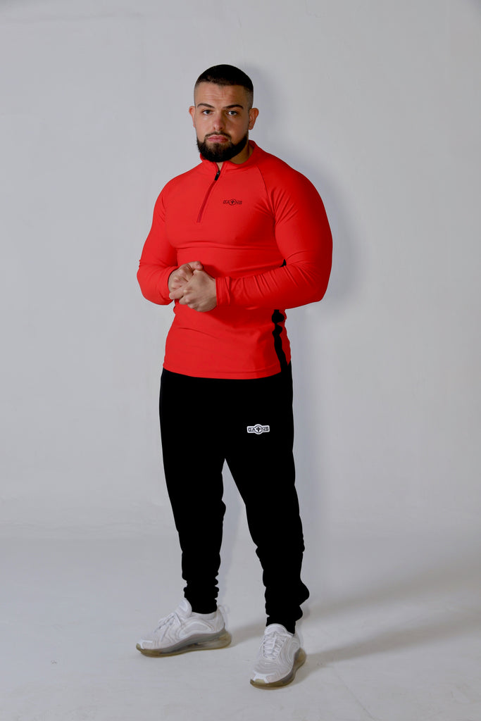 *PRE ORDER* Red with black Slim fitted stretchy long sleeve t-shirt & shorts set