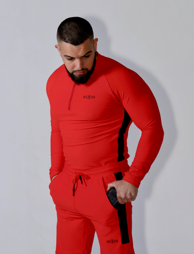 *PRE ORDER* Red with black Slim fitted stretchy long sleeve t-shirt & shorts set