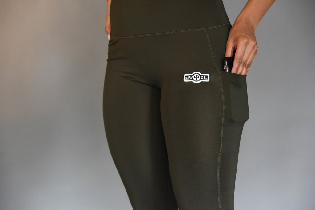 Gains olive green core pocket leggings
